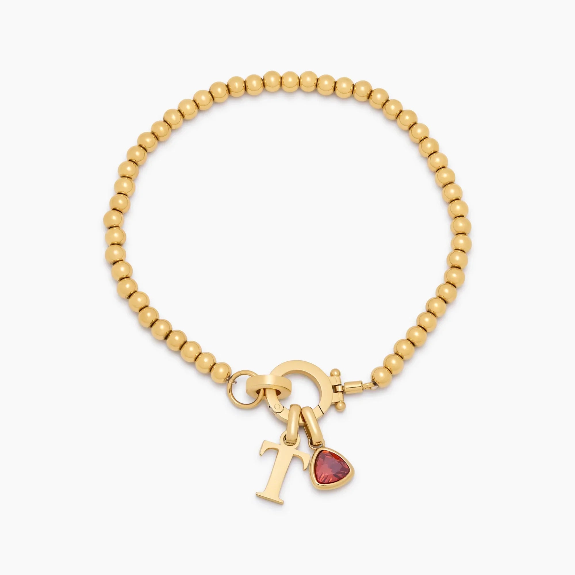 Beaded Birthstone Initial Charm Bracelet
