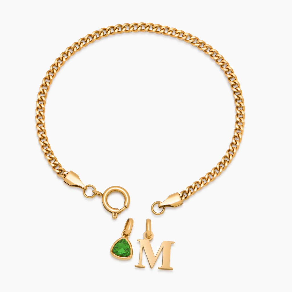 Initial Birthstone Curb Chain Bracelet