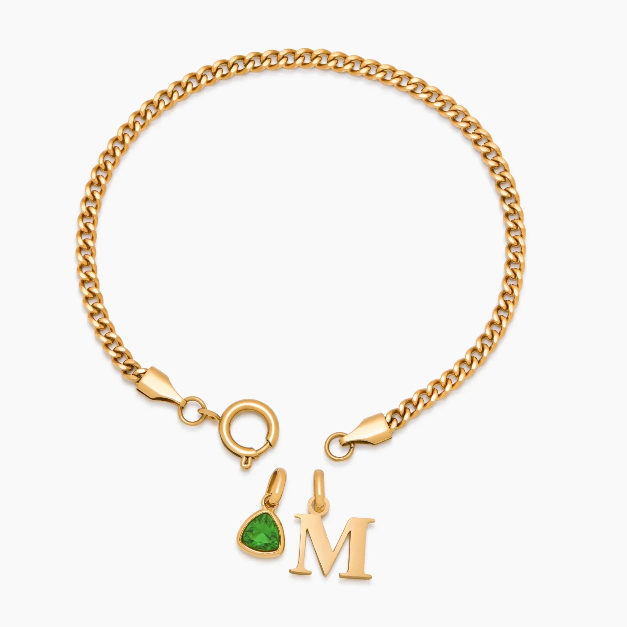 Initial Birthstone Curb Chain Bracelet