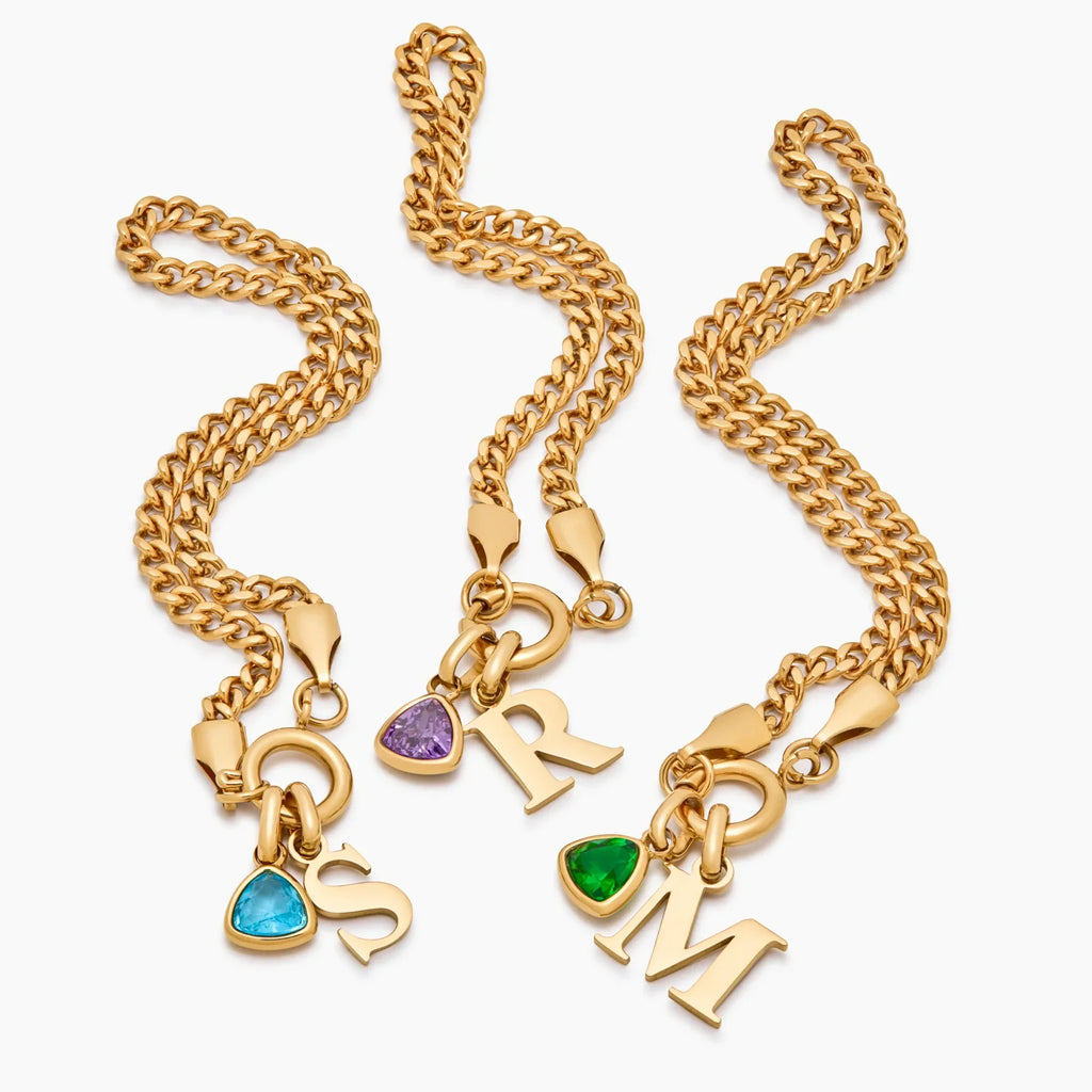 Initial Birthstone Curb Chain Bracelet