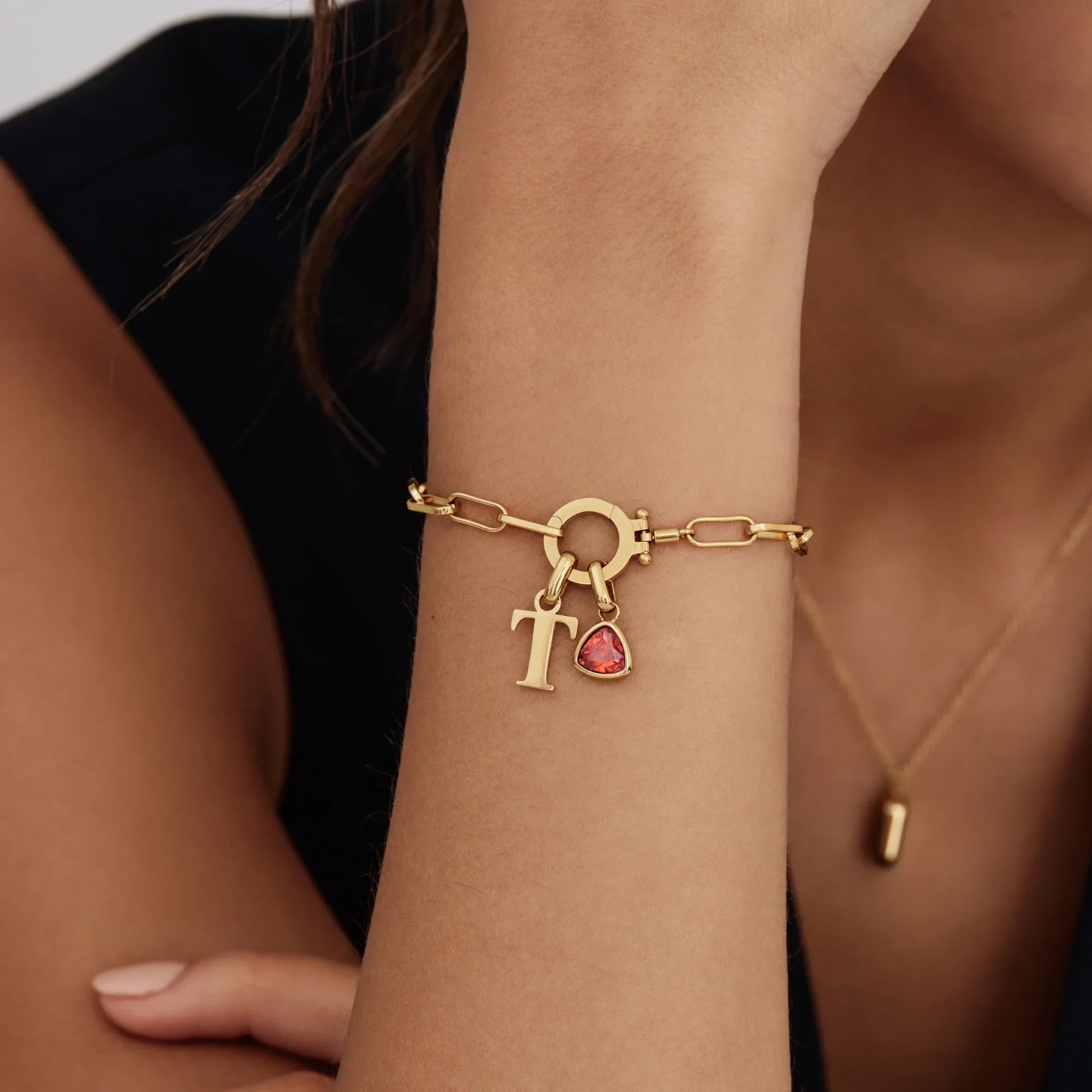 Paperclip Birthstone Initial Charm Bracelet