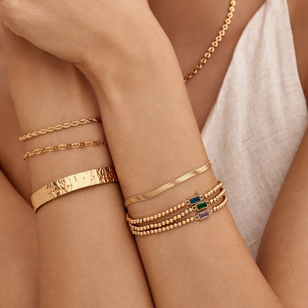 Gold Beaded Birthstone Bracelet