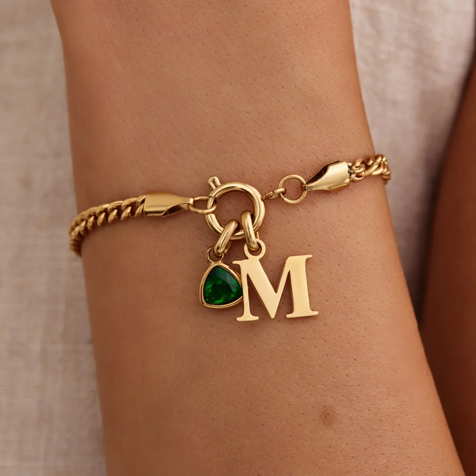 Initial Birthstone Curb Chain Bracelet