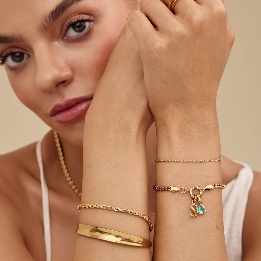 Initial Birthstone Curb Chain Bracelet
